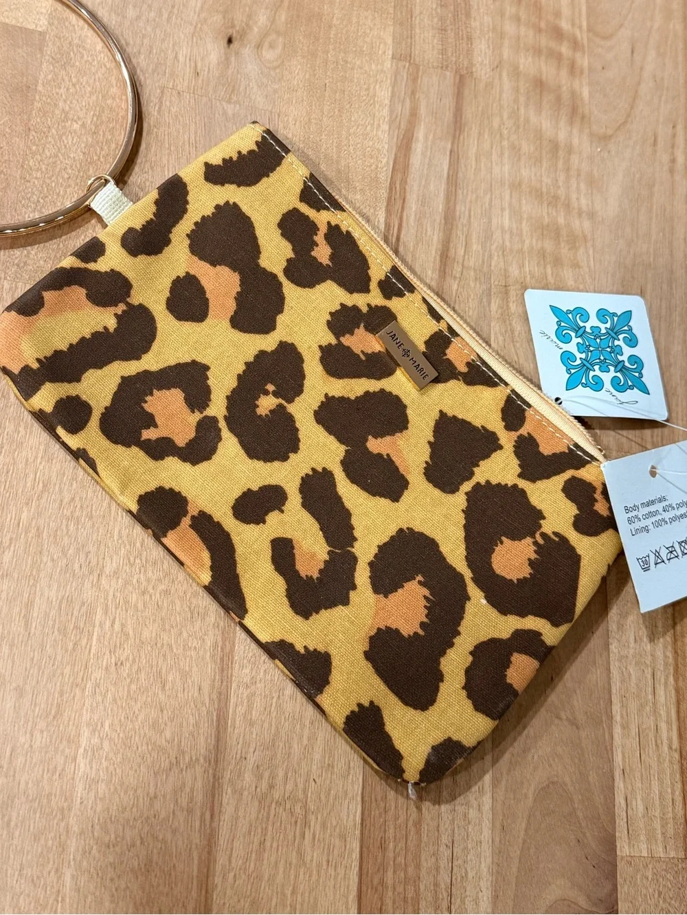Jane Marie Leopard Print Key & Card Wristlet in Yellow and Brown